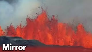 Volcano in Iceland erupts triggering evacuation of Blue Lagoon geothermal spa [upl. by Shulman]