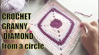 Crochet Granny Motif  How to crochet a circle into diamond shape Stitch Sessions 18 [upl. by Atinus]