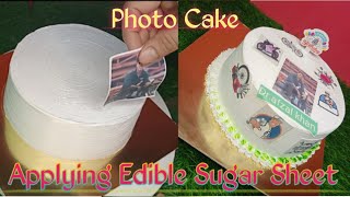 photo cake🎂 Applying Edible Sugar Sheet🎂 Chocolate cake youtubevideos🎂photocake ediblephotoprint [upl. by Jaynell]