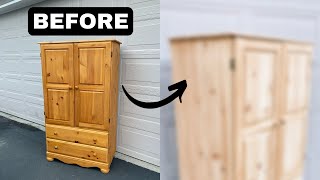 Modernizing an Outdated Yellow Pine Amoire  How to Refinish Yellow Pine Furniture  Raw Wood Look [upl. by Neehsas]