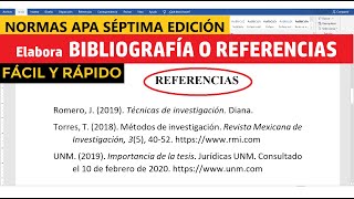 CÓMO HACER LA BIBLIOGRAFÍA O REFERENCIAS EN WORD SEGÚN NORMAS APA SÉPTIMA EDICIÓN 7ma  EJEMPLO [upl. by Chellman486]