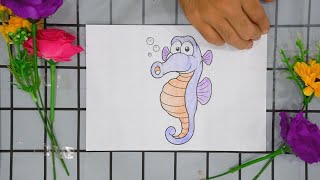 Color the image of a cute seahorse with big round eyes [upl. by Lalla]