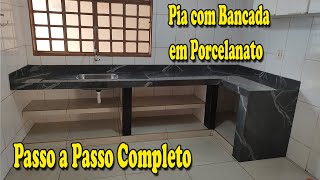 Pia com Bancada em Porcelanato  Reforma da Cozinha [upl. by Volotta]