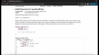 Exercise 81 quadrantPoint Java Tutorial  PracticeIt [upl. by Sucramad]