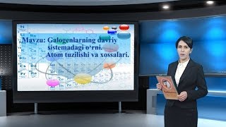 Galogenlarning davriy sistemadagi o‘rni atom tuzulishi va xossalari [upl. by Tanya279]