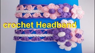 DIadema tejida a ganchillo con flores en 3D punto puff  crochet headband [upl. by Mongeau305]