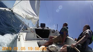 MacGregor 26 D sailboat surfing sideways 7 25 2020 slomo [upl. by Ltsyrk805]