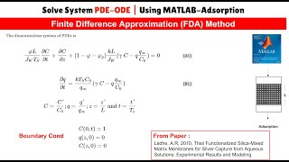 Breakthrough Curve Adsorption  PDEODE System Numerical Solutions Solving ODEs Matlab [upl. by Redep]