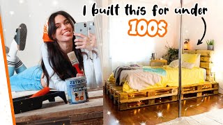 Extreme Room MAKEOVER on a BUDGET i built a pallet bed [upl. by Cloe193]