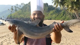 SHARK FISH FRY MAKING IN GOA BEACH BY PROFESSIONAL CHEF  GOAN SHARK FRY street food [upl. by Alyar]