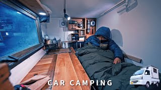 Winter car camping Powder snow 2℃ mountain Im retiring DIY light truck camper 185 [upl. by Yecnuahc365]