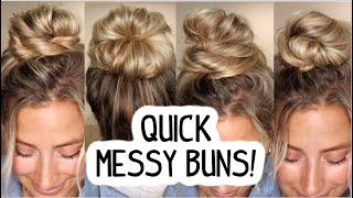 4 QUICK AND EASY MESSY BUNS LONG AND MEDIUM HAIRSTYLES [upl. by Ahsinrat]