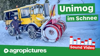 Winterdienst extrem Unimog mit Schneefräse  Schneeräumen in den Bergen  Agropictures Sound Video [upl. by Hsac]