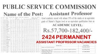 2424 Permanent Assistant Professor Vacancies in PSC  WithWith Out UGC NET  Rs 182400 pm  HED [upl. by Learrsi]