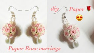 How To Make Beautiful Flower Earrings With Paper Quilling Rose Flower Ball Earrings [upl. by Jaunita438]