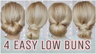 4 LOW MESSY BUN HAIRSTYLES EASY 👑 MEDIUM AND LONG HAIRSTYLES [upl. by Joann]