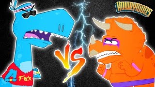 TRex VS Triceratops  Dinosaur Battles  Dinosaur Songs MEGA Mix By Howdytoons [upl. by Nonac]