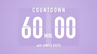 60 Min  1 Hour  Countdown Flip Clock Timer  Simple Beeps 🫐 🔔 [upl. by Wilek863]