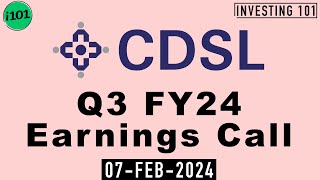 CDSL Q3 FY24 Earnings Call  CDSL FY24 Q3 Concall  Central Depository Services India Limited [upl. by Ger920]