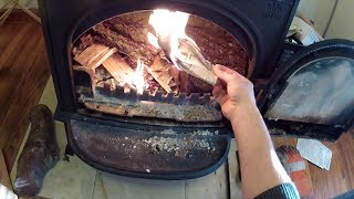 Starting a Fire in My Jotul F3 Stove using a Campmor Catalog [upl. by Enilec]