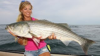 Most INSANE GIANT Striped Bass Fishing Montauk New York [upl. by Sofia]