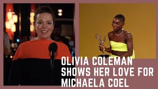 OLIVIA COLMAN GETS EMOTIONAL AND SHOUTS OUT MICHAELA COEL AT THE EMMYS [upl. by Eenaffit]