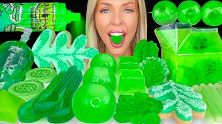 ASMR MUKBANG Green Desserts Sour Candy Graffiti Sprayer Spoon Edible Cactus Apple Jelly 먹방 [upl. by Keeler]