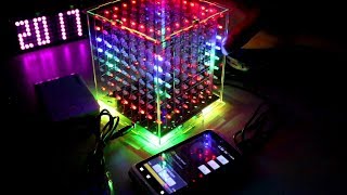 3d8x8x8 led cube kit remote switching animation and music spectrum [upl. by Ydal]