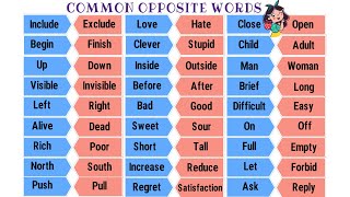 Opposite Words List of 100 Common Antonyms for ESL Learners [upl. by Ottie]