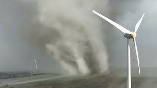 INCREDIBLE TORNADO VS WIND TURBINE DRONE FOOTAGE [upl. by Dnyletak]