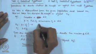 Mod21 Lec21 Testing of Hypotheses  Basic Concepts [upl. by Euqnom]