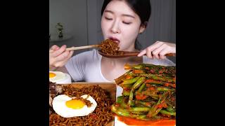 Black Bean Noodles Beef Kimchi and Eggs ❤️ asmr mukbang bigbites spicy noodles Fumeyamyam [upl. by Ehlke448]