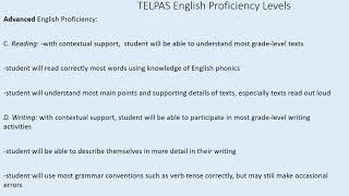 TELPAS Review TELPAS English Proficiency Levels [upl. by Alidis]