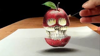 The First Apple  Drawing 3D Floating Apple Skull Illusion [upl. by Morvin]