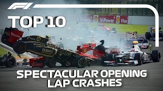 Top 10 Spectacular Opening Lap Crashes in F1 [upl. by Ybanrab]