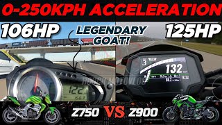 Kawasaki Z750 🆚️ Kawasaki Z900  0250kph Acceleration  Top Speed Attempt 🔥 [upl. by Annayar]