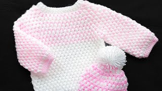 Suéter Jersey para bebe tejido a crochet  Punto Puff Patron de Ganchillo SIN costura de RN2 años [upl. by Amzaj597]