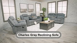 Charles Gray Reclining Sofa with Drop Table  AFW [upl. by Atinnek704]