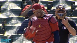 Yadier Molina tells runner to steal then throws him out a breakdown [upl. by Lipski]