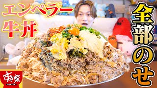 【大食い】メガ牛丼×6個＆全トッピングでエンペラー牛丼を作って食べてみた！！【ぞうさんパクパク】【すき家】 [upl. by Heyman]