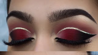 tutorial  Red cut crease  glitter [upl. by Atterahs]