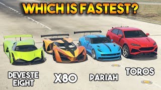 GTA 5 ONLINE  TOROS VS PARIAH VS DEVESTE EIGHT VS X80 WHICH IS FASTEST [upl. by Fritzie]