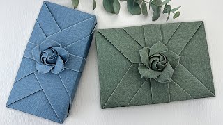 Gift Wrapping Ideas  禮物包裝長方形  摺紙玫瑰花教學（Step By Step） [upl. by Gladdie]