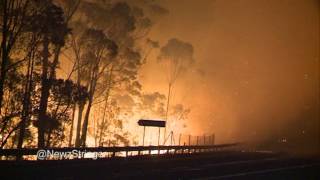 The Deans Gap Fire  Dramatic Vision of bushfire crossing Princes Hwy near Sussex Inlet [upl. by Demeter]