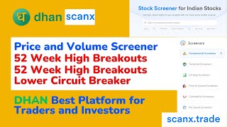 DHAN ScanX Price and Volume Screeners  52 Week High and Low Breakouts  Lower Circuit Breaker [upl. by Brathwaite]