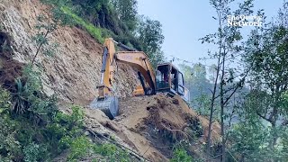 Robust Excavator Constructing a Motor Road on a Treacherous Steep Hill [upl. by Dulce]