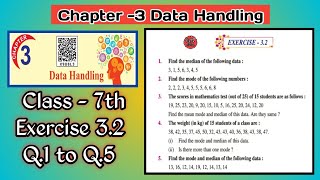 Q1 to Q5  Class 7th  Exercise 32  Math  Chapter 3  Data Handling  New Book  PSEB [upl. by Ijneb]