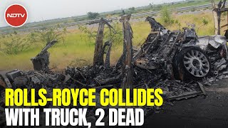 Speeding Rolls Royce Crashes Into Oil Tanker On Highway Near Delhi 2 Dead [upl. by Ecirum]