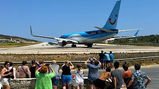 Spectacular Takeoff and Landing at Skiathos Airport Greece [upl. by Blackmun]