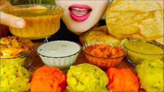 ASMR MINI THALI CURRY CHUTNEY SOUTH INDIAN BREAKFAST FOOD UPMA POORI THOSAI EATING 咀嚼音 먹방 [upl. by Neirrad]